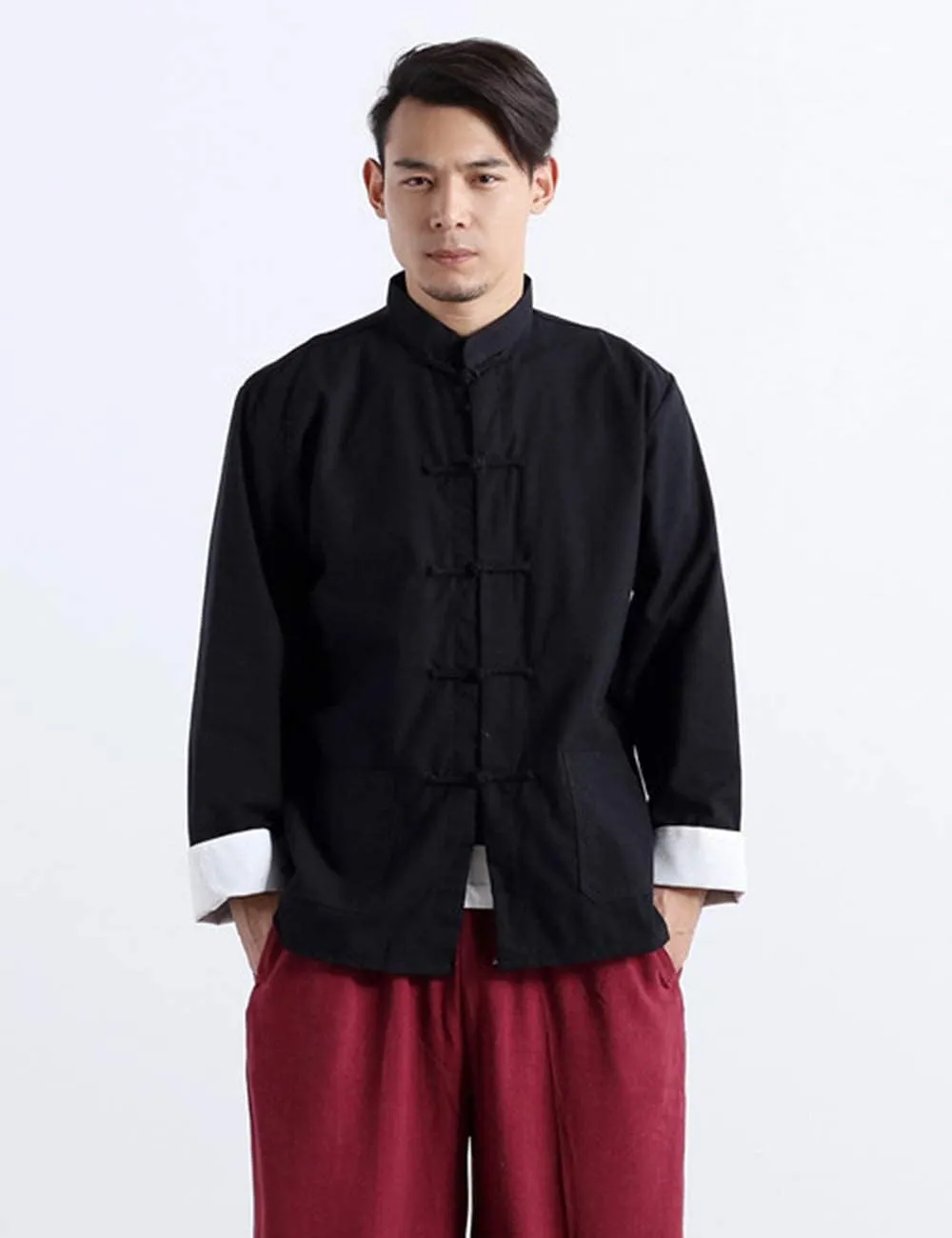 Men's Cotton Linen Kung Fu Shirt Chinese Traditional Tang Suit Tai Chi Blouse Long Sleeve Jacket Coats