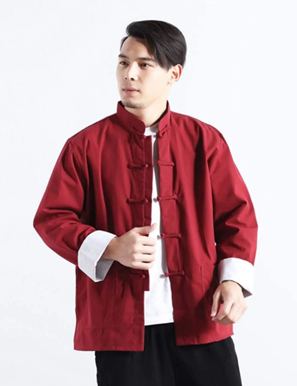 Men's Cotton Linen Kung Fu Shirt Chinese Traditional Tang Suit Tai Chi Blouse Long Sleeve Jacket Coats