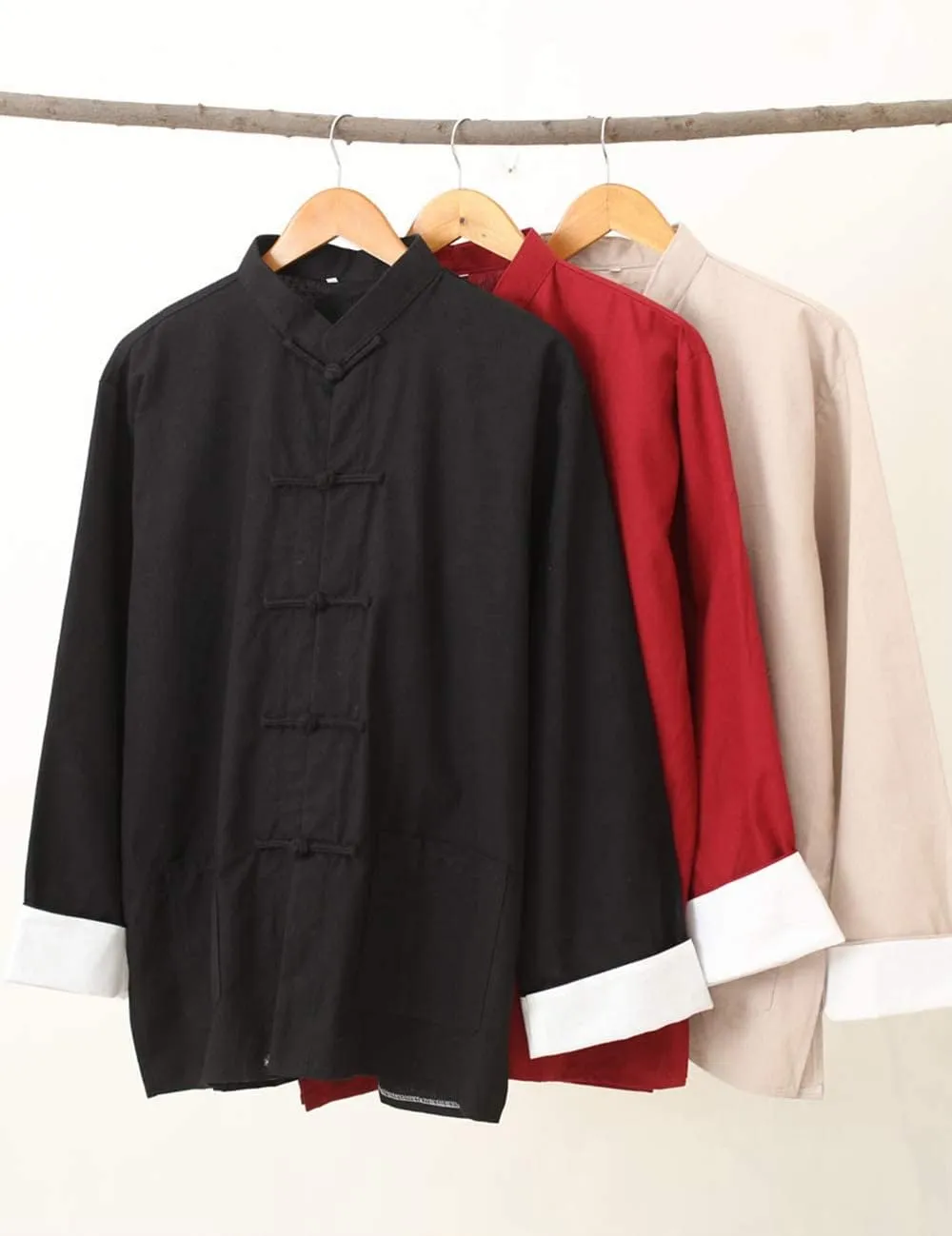 Men's Cotton Linen Kung Fu Shirt Chinese Traditional Tang Suit Tai Chi Blouse Long Sleeve Jacket Coats