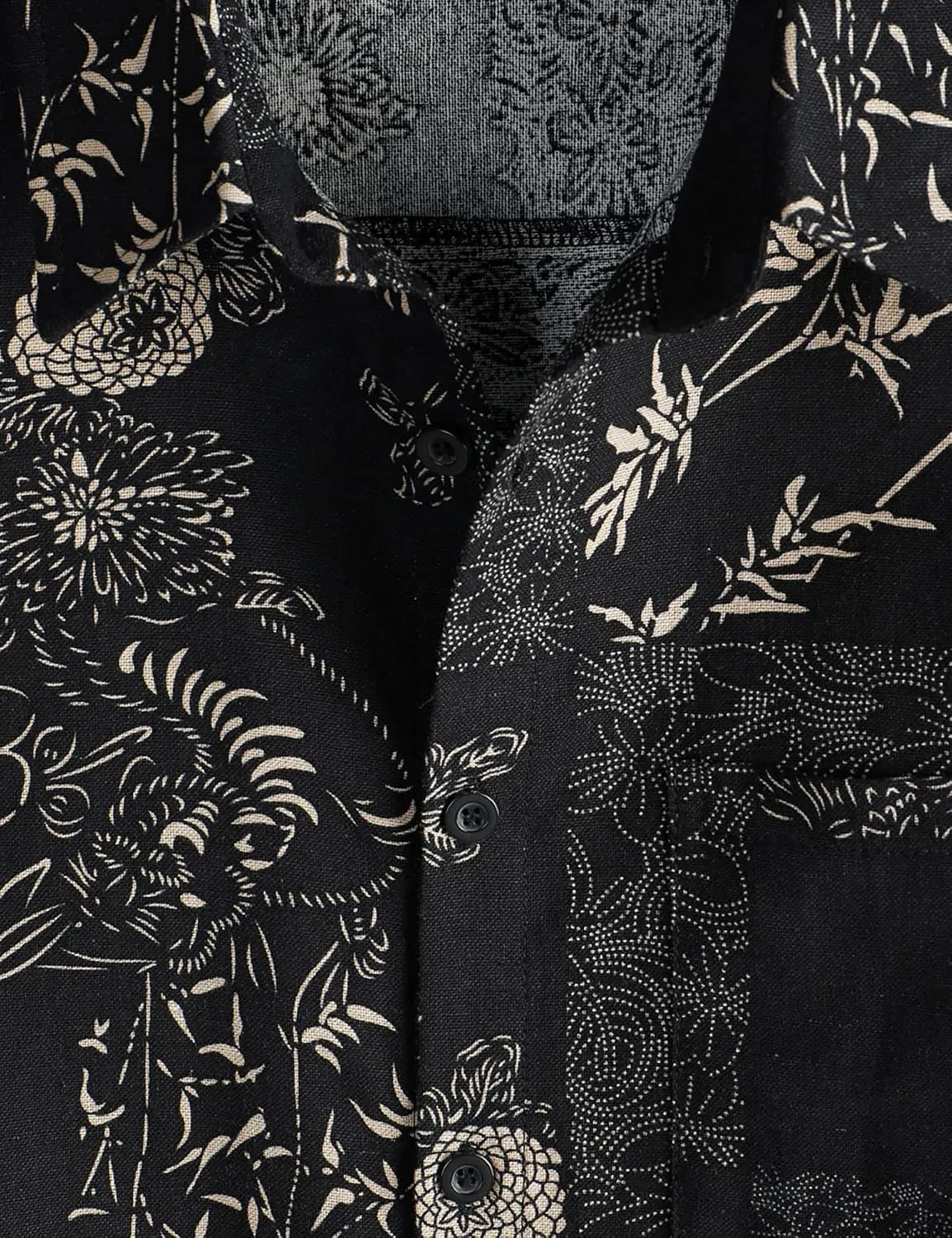 Men's Cotton Linen Vintage Pattern Printed Old Style Shirt Casual Short Sleeve Button Down Retro Shirts