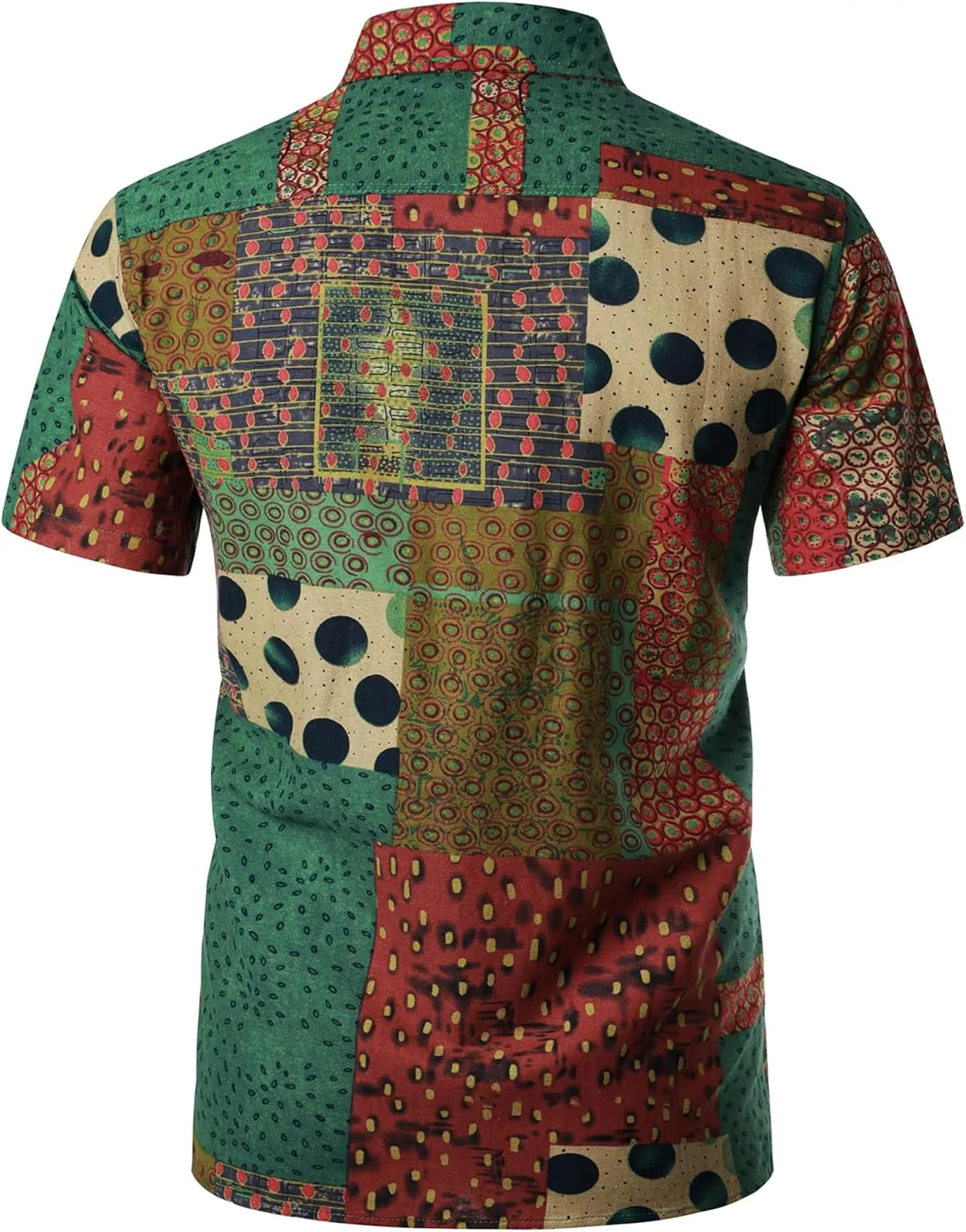 Men's Cotton Linen Vintage Pattern Printed Old Style Shirt Casual Short Sleeve Button Down Retro Shirts