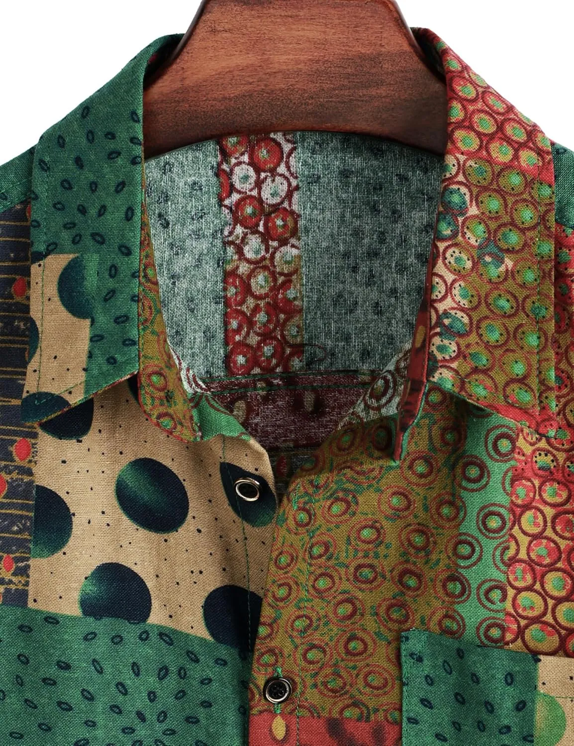Men's Cotton Linen Vintage Pattern Printed Old Style Shirt Casual Short Sleeve Button Down Retro Shirts