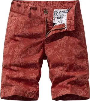 Mens Cotton Shorts with Pockets Casual Vintage Print Tooling Shorts 6 Inch Inseam Big and Tall Summer Beach Short