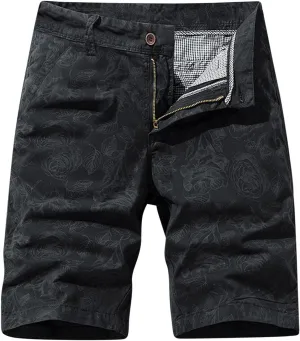 Mens Cotton Shorts with Pockets Casual Vintage Print Tooling Shorts 6 Inch Inseam Big and Tall Summer Beach Short