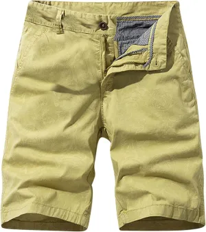 Mens Cotton Shorts with Pockets Casual Vintage Print Tooling Shorts 6 Inch Inseam Big and Tall Summer Beach Short