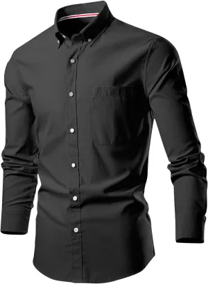 Men's Dress Shirts Causal Long Sleeve Solid Button Down Tshirts Office Work Collar Button Tee Tops Trendy Clothes