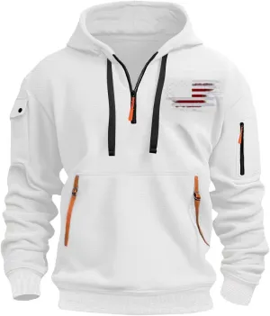 Mens Fall Jackets,Half Zip Hoodie Men Pullover Tactical Sweatshirt Vintage Long Sleeve Casual Hoodie with Pockets