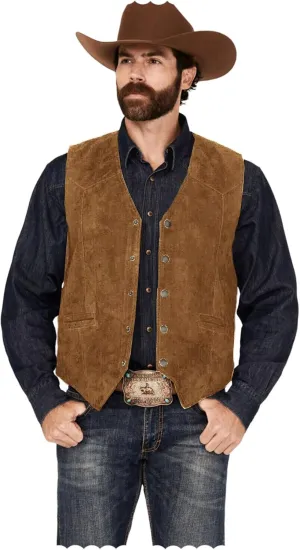 Men's Faux Suede Leather Dress Vest Slim Fit Western Cowboy Style Waistcoat for Wedding Party
