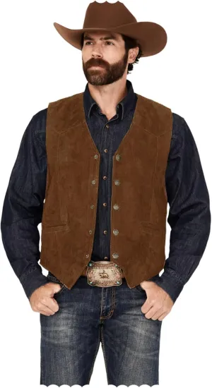 Men's Faux Suede Leather Dress Vest Slim Fit Western Cowboy Style Waistcoat for Wedding Party