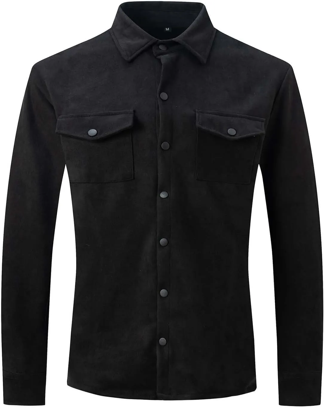 Mens Front Pockets Suede Leather Jackets Vintage Button Down Shirt Jackets Long Sleeve Work Overshirts Trucker Coats