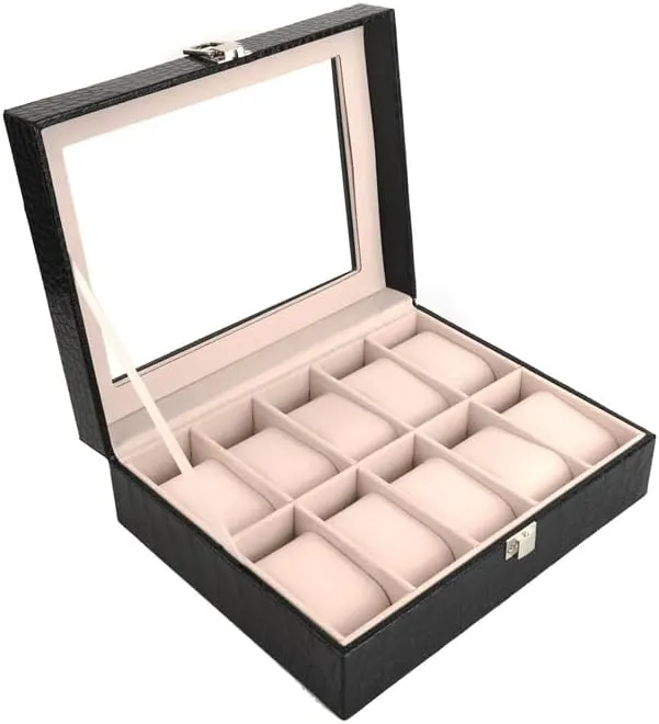 Mens Jewellery Box Jewelry Box 10-Digit Watch Box pu Leather Transparent Cover Storage Box Watch Box Vision Watch Gift Box