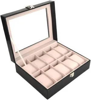 Mens Jewellery Box Jewelry Box 10-Digit Watch Box pu Leather Transparent Cover Storage Box Watch Box Vision Watch Gift Box