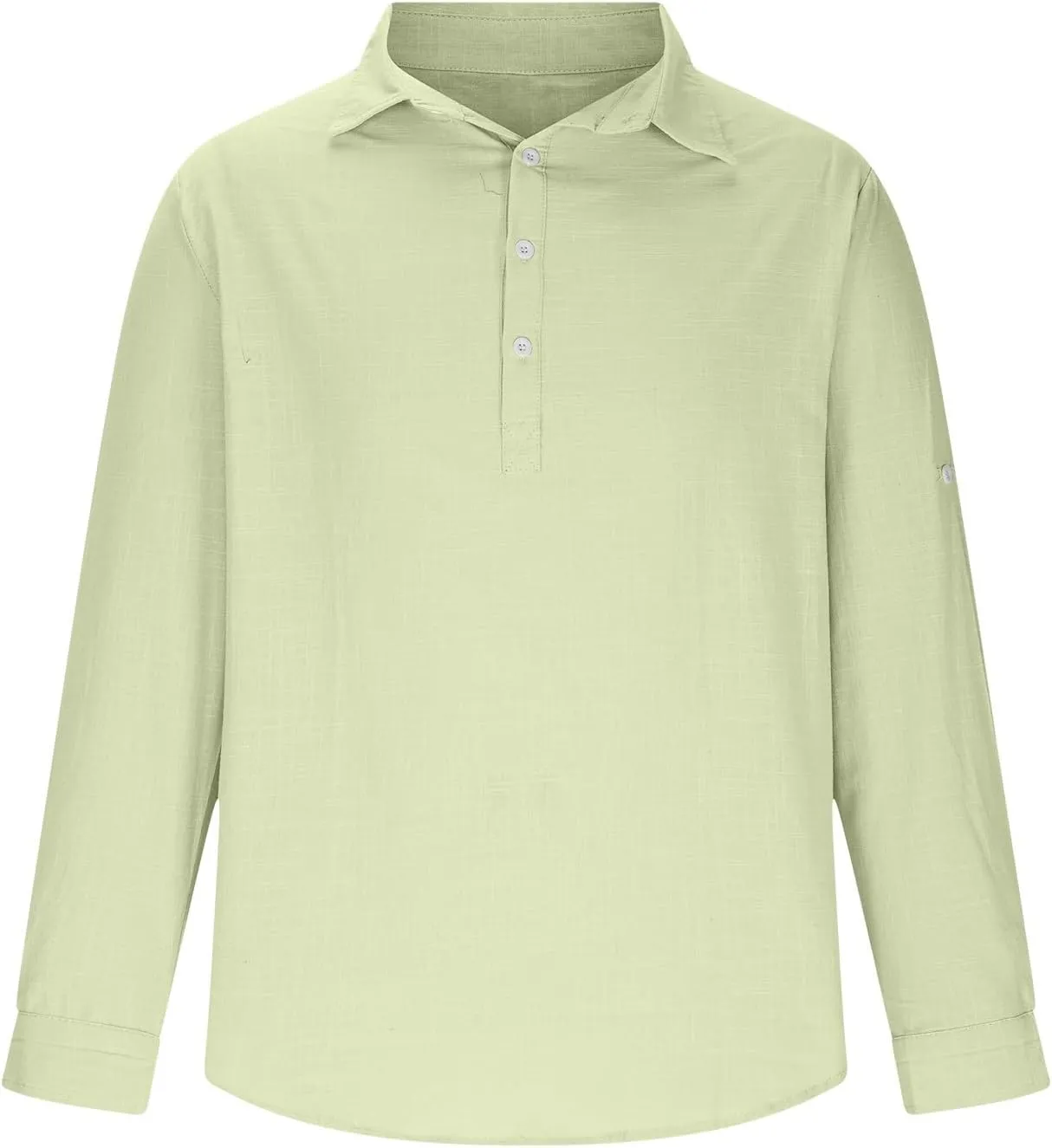 Men's Linen Polos Shirts Long Sleeve Hippie Casual Beach T-Shirt Casual Regular Fit Golf Shirt with Collar