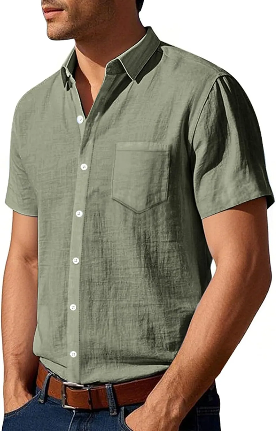 Men's Linen Shirts Short Sleeve Button Down Shirts Casual Summer Beach Linen Shirt Holiday Wedding Hawaiian Shirt