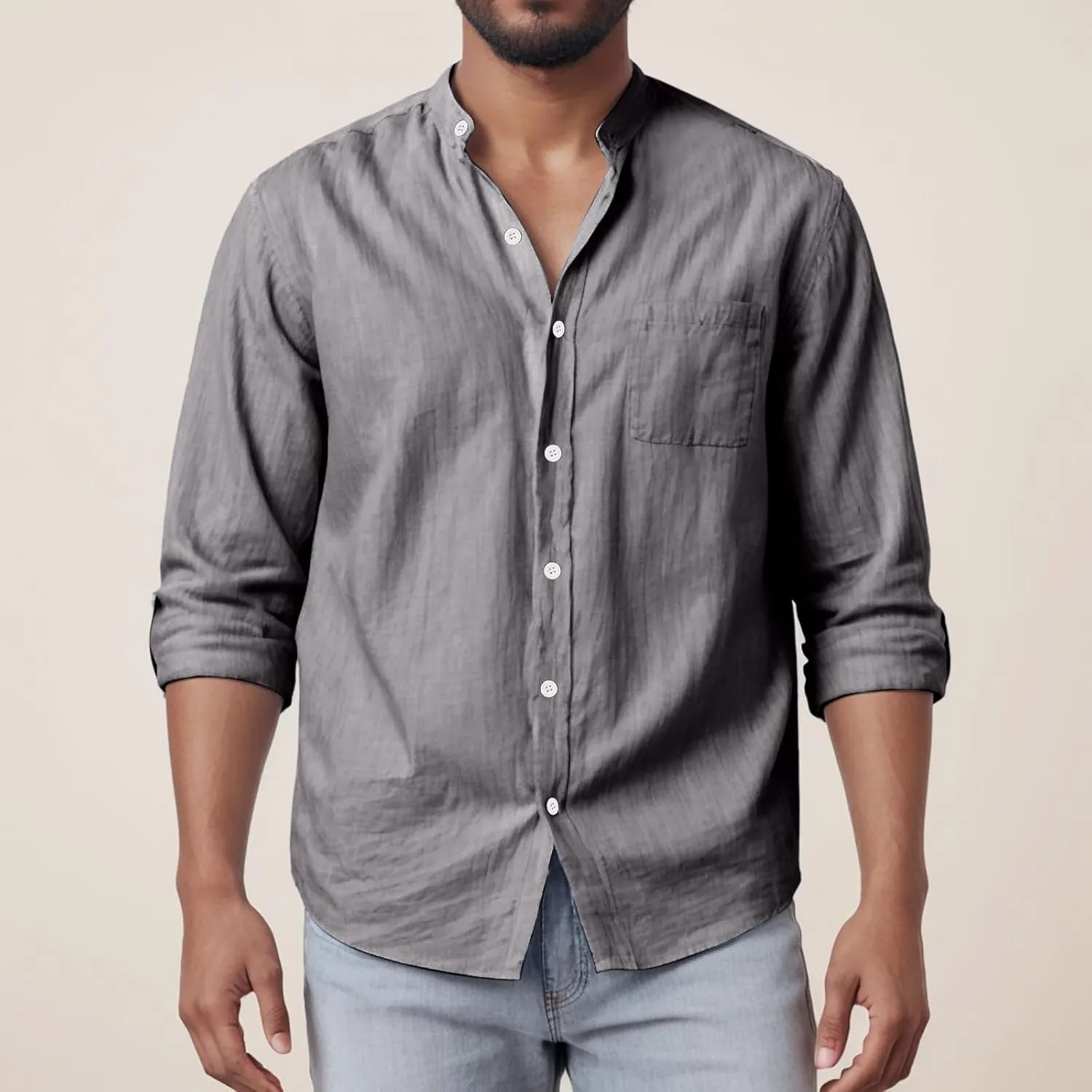 Men's Linen Shirts Short Sleeve Casual Shirts Button Down Shirt for Men Beach Summer Shirt with Pockets Linen Tops