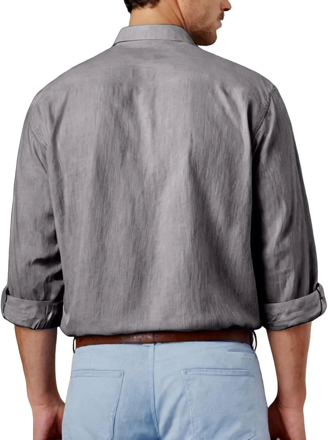 Men's Linen Shirts Short Sleeve Casual Shirts Button Down Shirt for Men Beach Summer Shirt with Pockets Linen Tops