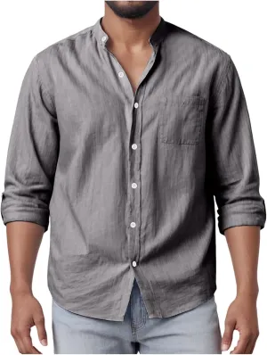 Men's Linen Shirts Short Sleeve Casual Shirts Button Down Shirt for Men Beach Summer Shirt with Pockets Linen Tops
