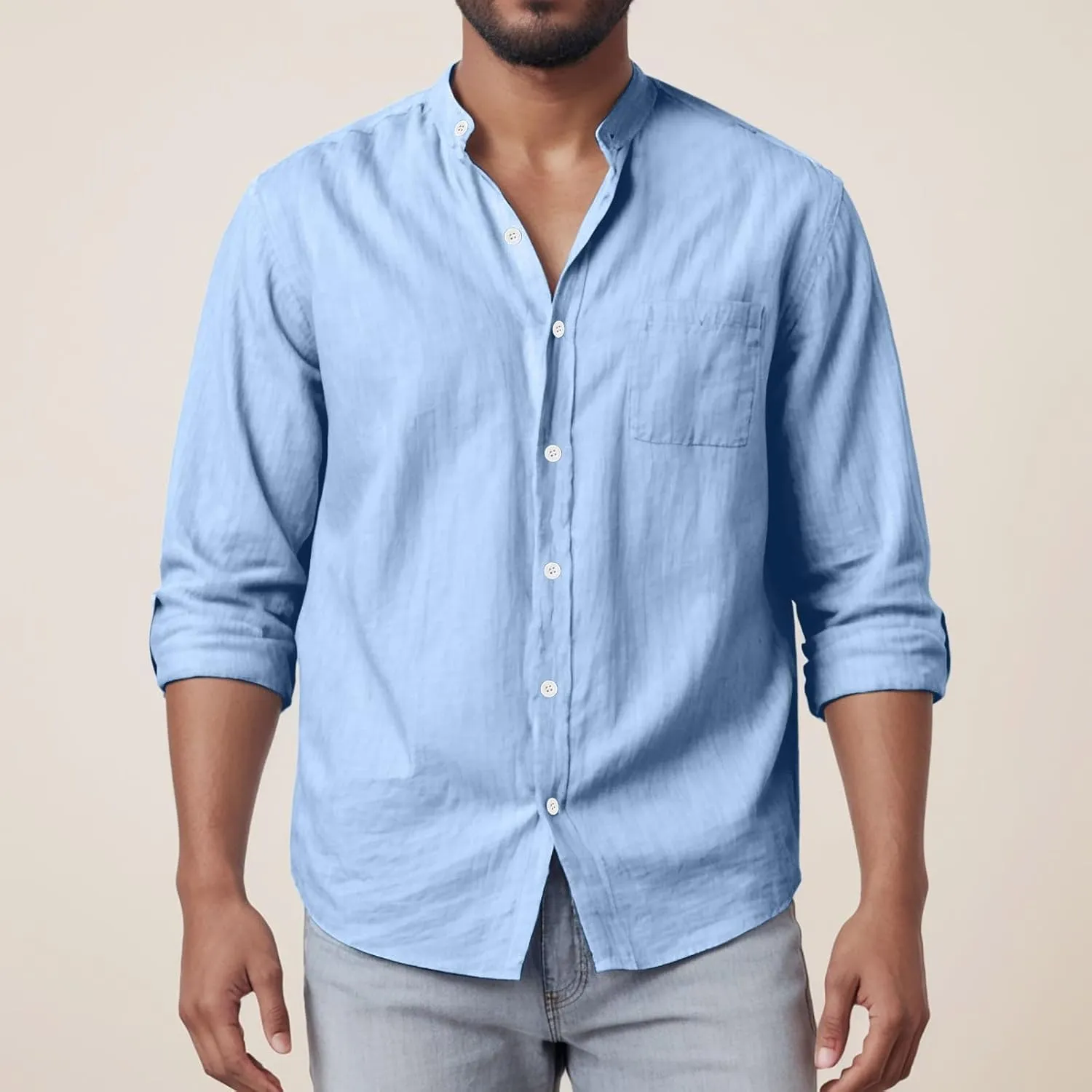 Men's Linen Shirts Short Sleeve Casual Shirts Button Down Shirt for Men Beach Summer Shirt with Pockets Linen Tops