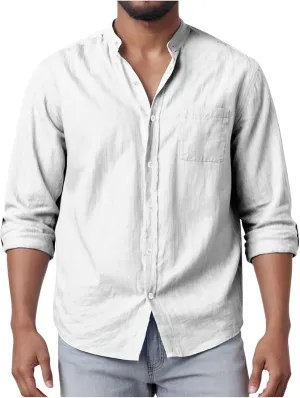 Men's Linen Shirts Short Sleeve Casual Shirts Button Down Shirt for Men Beach Summer Shirt with Pockets Linen Tops