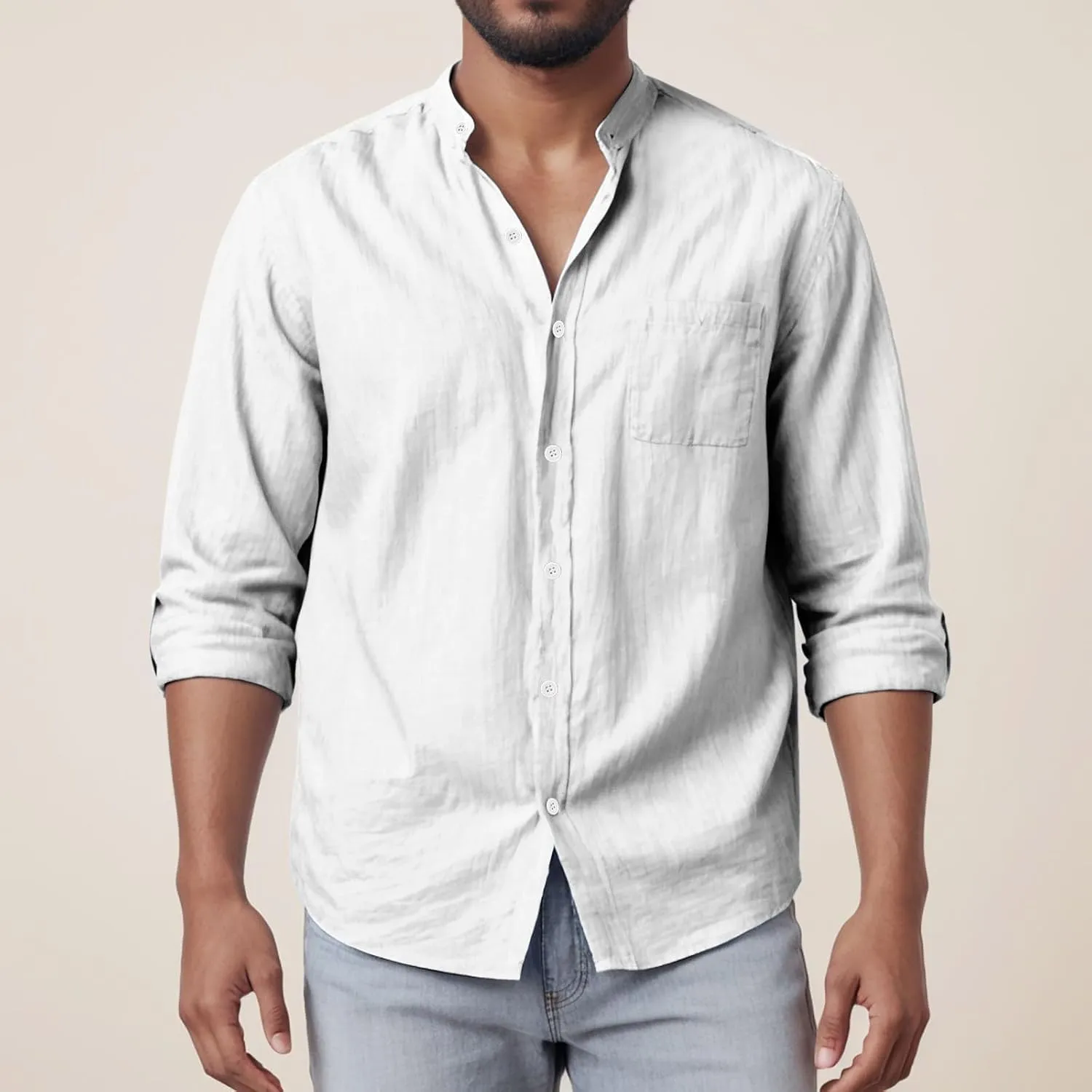 Men's Linen Shirts Short Sleeve Casual Shirts Button Down Shirt for Men Beach Summer Shirt with Pockets Linen Tops