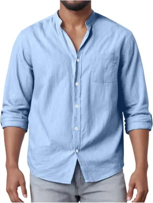 Men's Linen Shirts Short Sleeve Casual Shirts Button Down Shirt for Men Beach Summer Shirt with Pockets Linen Tops