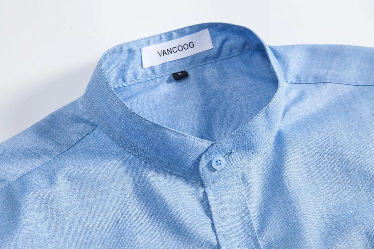 Men’s Long Sleeve Banded Collar(Mandarin Collar) Casual Linen Blended Shirts with Pocket