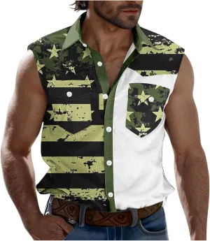 Mens Muscle Tank Tops American Flag Graphic Cargo Shirts Sleeveless Independence Patriotic Shirts 4th of July Outfits