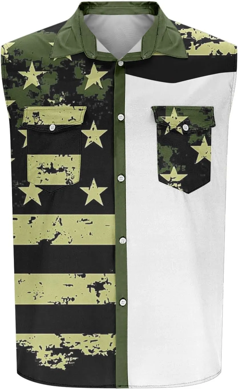 Mens Muscle Tank Tops American Flag Graphic Cargo Shirts Sleeveless Independence Patriotic Shirts 4th of July Outfits