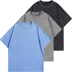 Mens Oversized T Shirts Vintage Cotton Acid Wash Heavyweight Loose Fit Tees Shirts Unisex Basic Tops for Men Women