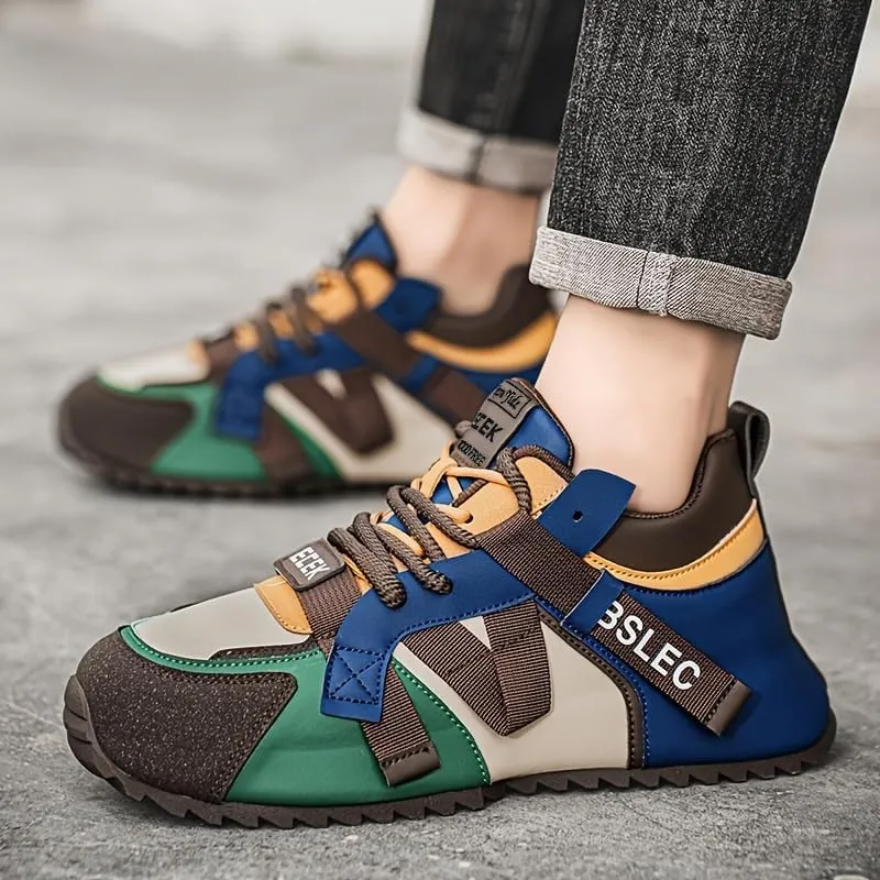 Men's Plus Size Fashion Sneakers - Versatile, Non-Slip Casual Shoes for All Seasons, Lace-Up with Faux Leather Upper