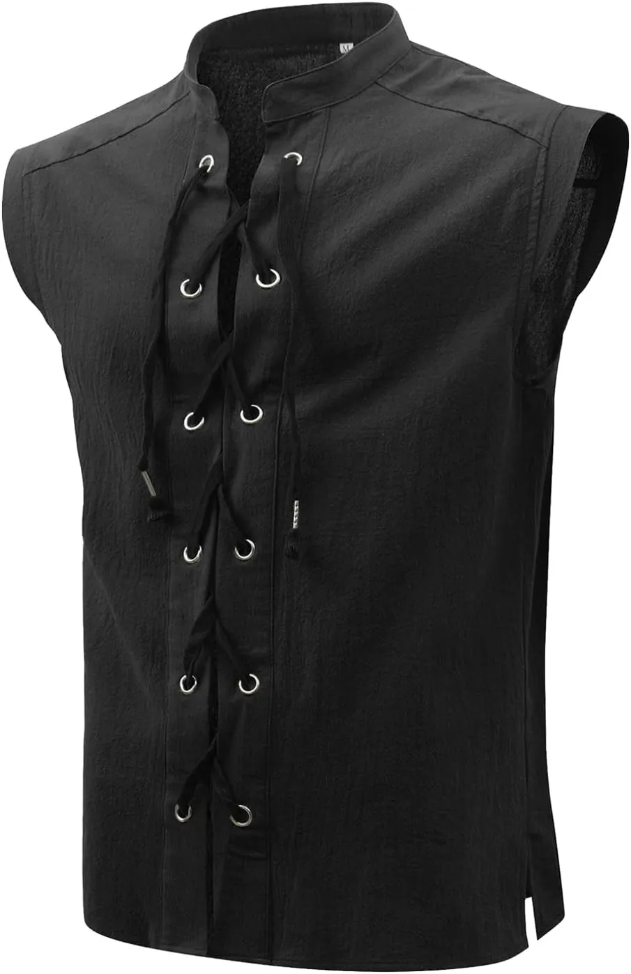 Mens Renaissance Sleeveless Shirts,Lace up Front Viking Pirate Shirt,Medieval Costume Halloween Tops