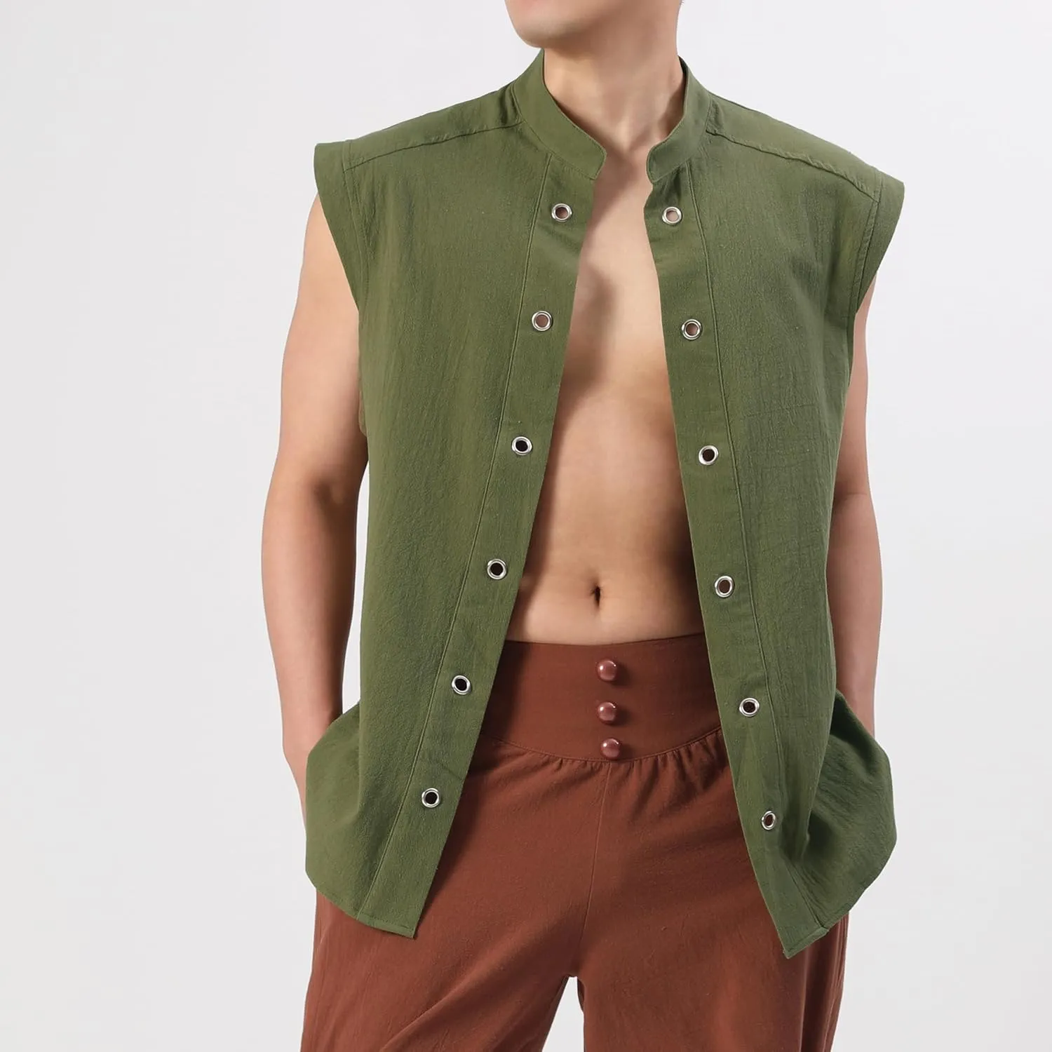 Mens Renaissance Sleeveless Shirts,Lace up Front Viking Pirate Shirt,Medieval Costume Halloween Tops