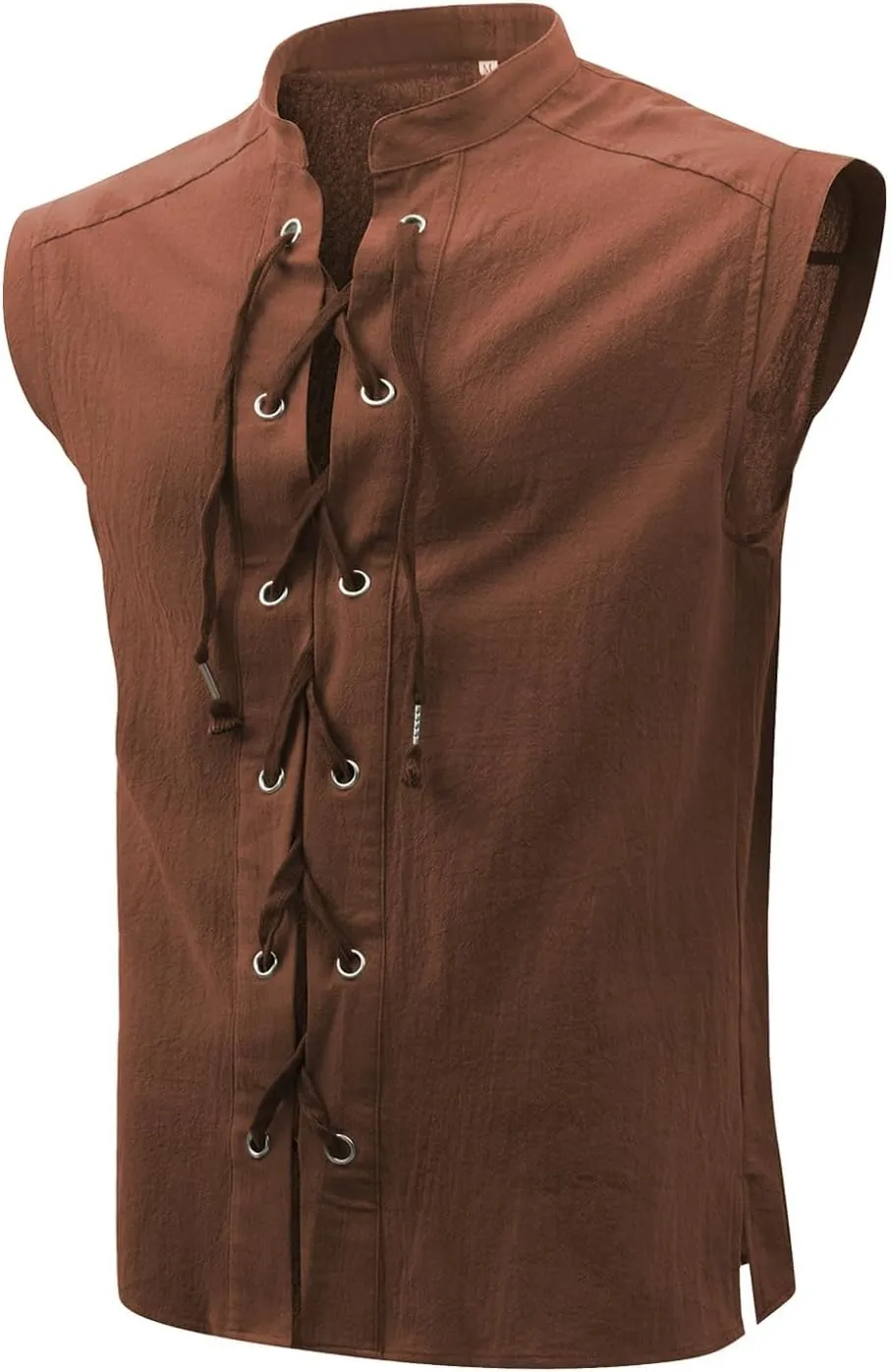 Mens Renaissance Sleeveless Shirts,Lace up Front Viking Pirate Shirt,Medieval Costume Halloween Tops