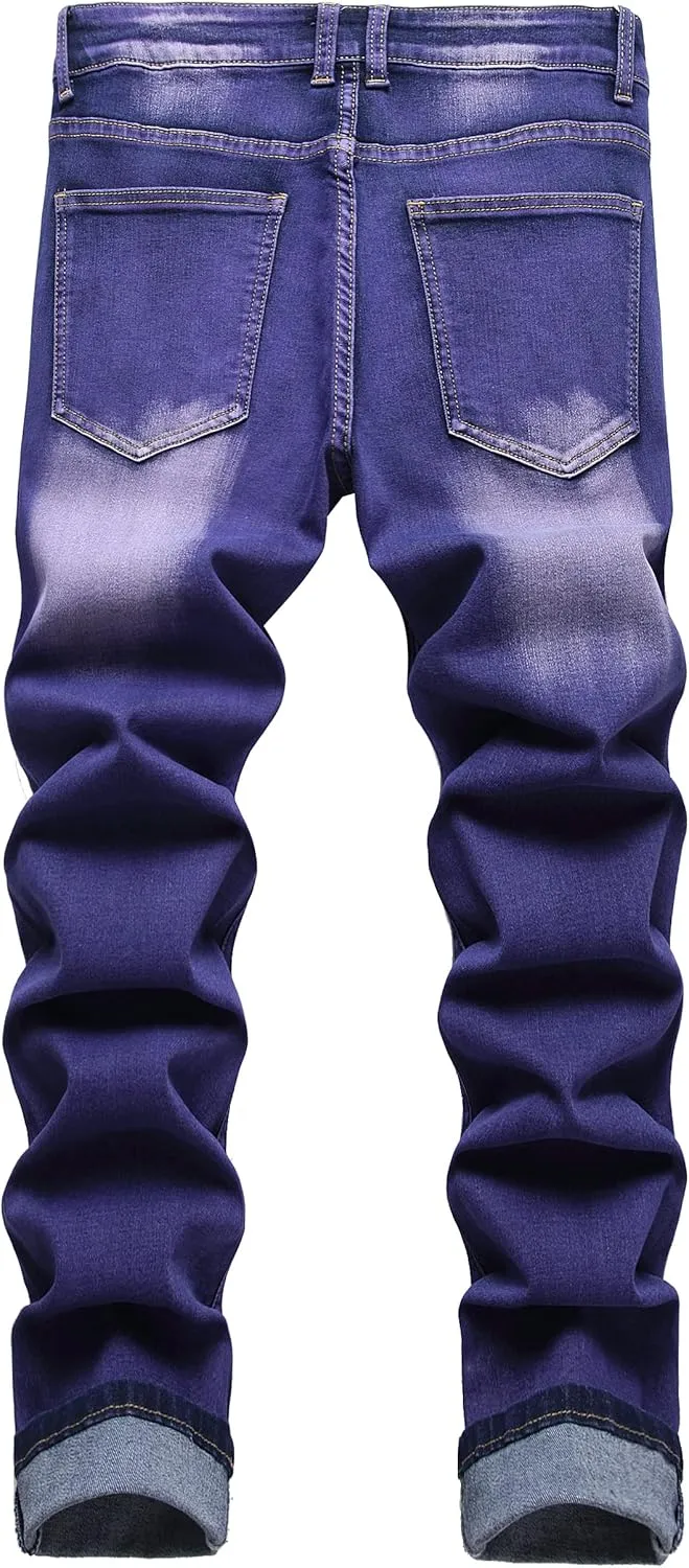 Men's Ripped Jeans,Slim Fit Distressed Straight Leg Fashion Denim Pants