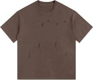 Mens Ripped T-Shirt Casual Fashion Vintage Short Sleeve Crew Neck Tees Tops Summer Solid Streetwear Oversized Tees