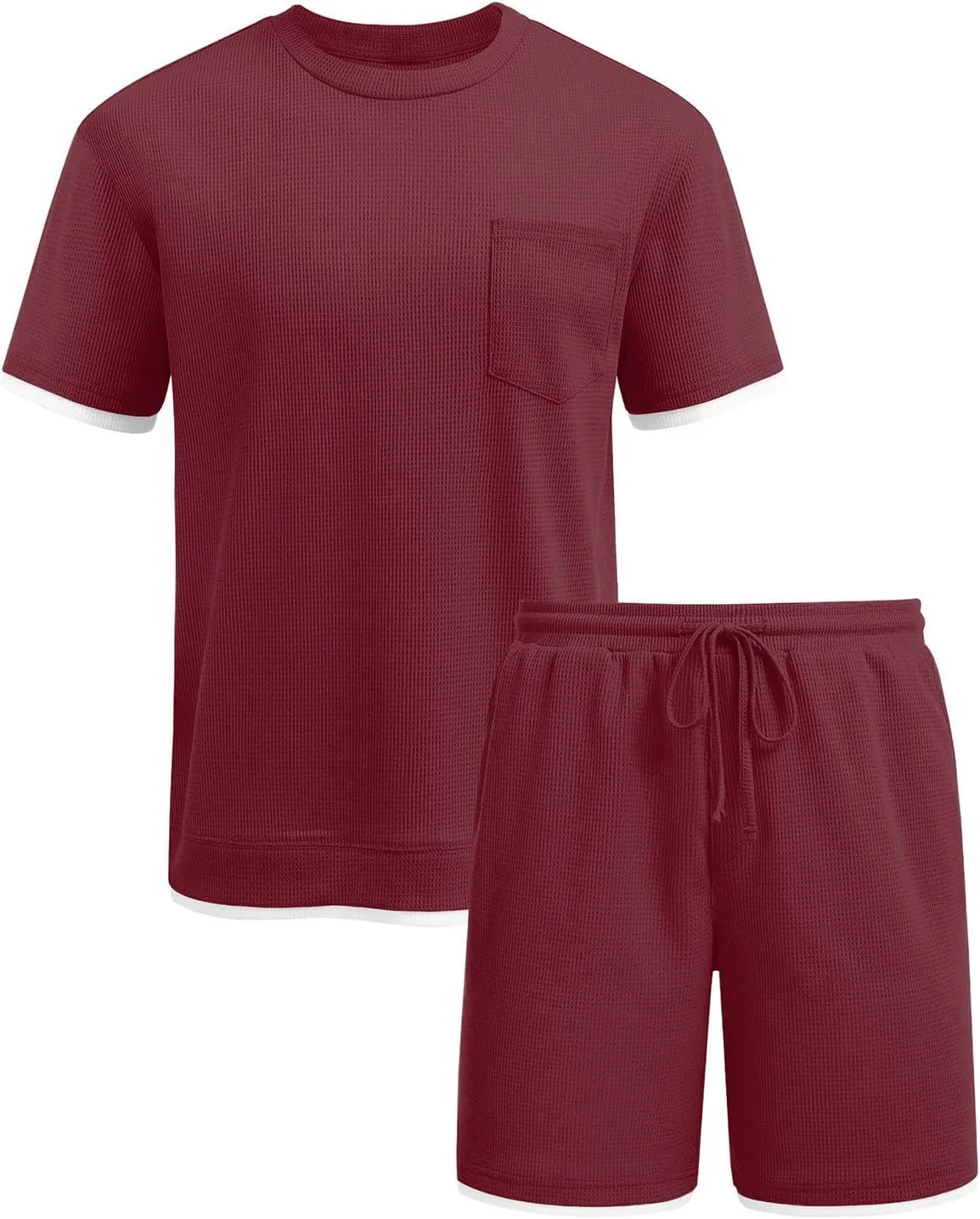 Mens Short Sets 2 Piece Outfits Stylish Textured Summer Lounge Clothing Sets T-Shirt and Shorts Athletic Tracksuit