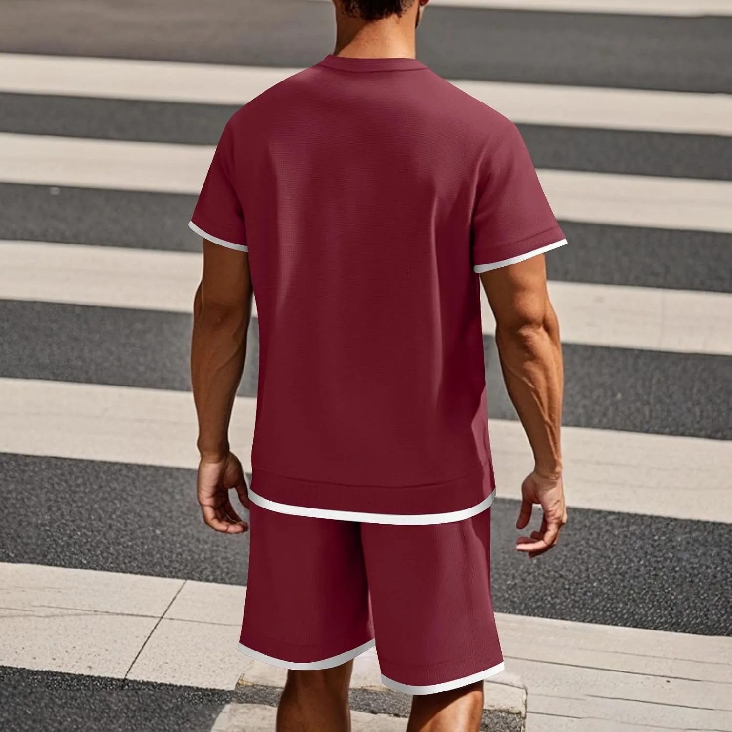 Mens Short Sets 2 Piece Outfits Stylish Textured Summer Lounge Clothing Sets T-Shirt and Shorts Athletic Tracksuit