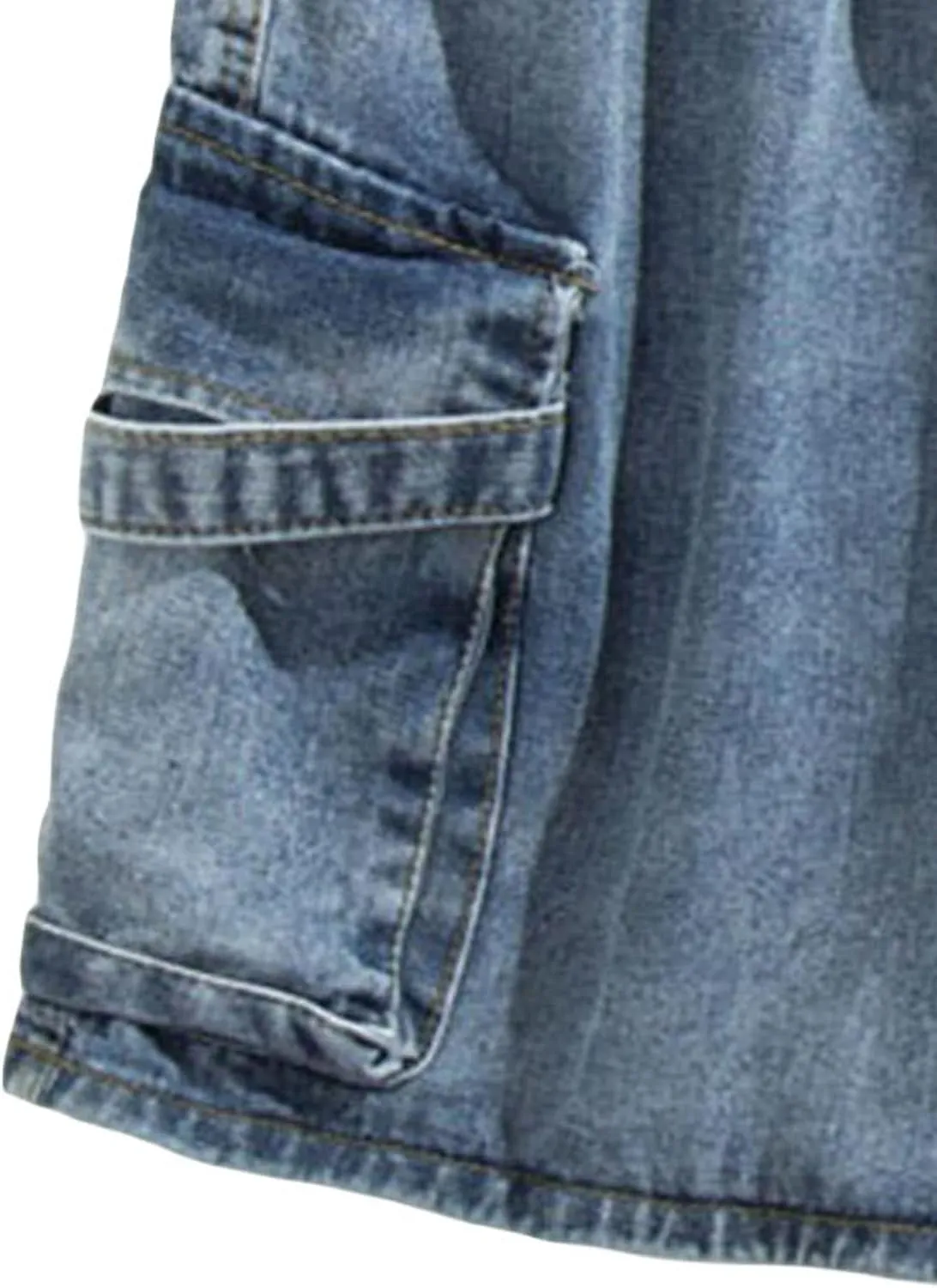 Men's Side Pockets Drawstring Denim Shorts Elastic Waist Cargo Straight Jean Shorts Wash Short Wide Leg Jeans