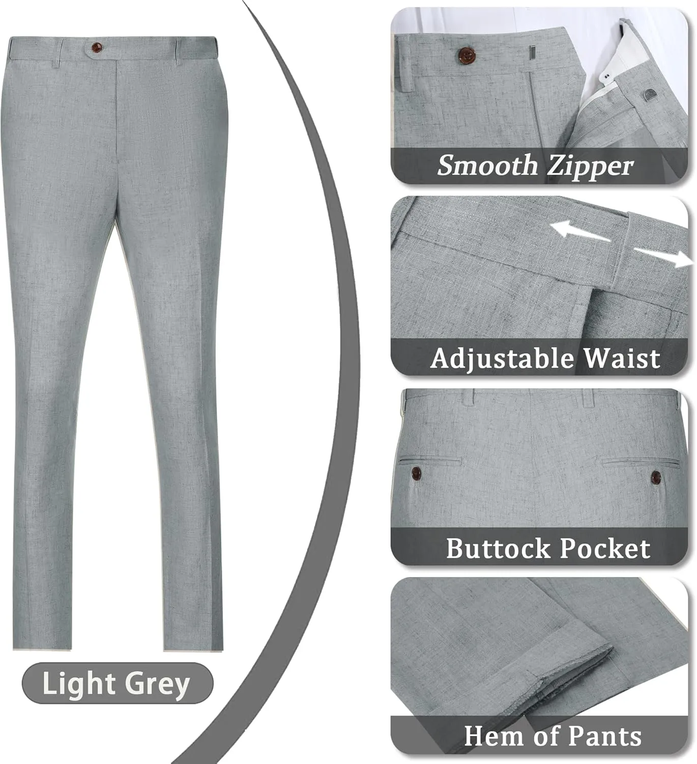 Mens Suits Linen 2 Piece Suit for Men Peak Lapel Slim Fit Suits Set Double Breasted Tuxedos for Wedding Prom
