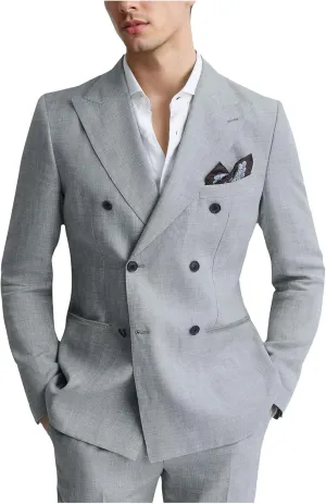 Mens Suits Linen 2 Piece Suit for Men Peak Lapel Slim Fit Suits Set Double Breasted Tuxedos for Wedding Prom