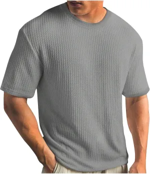 Mens Summer Solid Color Crew Neck Tshirts 2024 Beach Short Sleeve T-Shirt Casual Loose Fit Knitted Tees Clothes