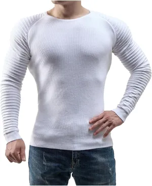 Mens T Shirts Casual Stylish Crew Neck Long Sleeve Muscle Fit Sweater Big and Tall Basic Knitted Solid Work Shirt