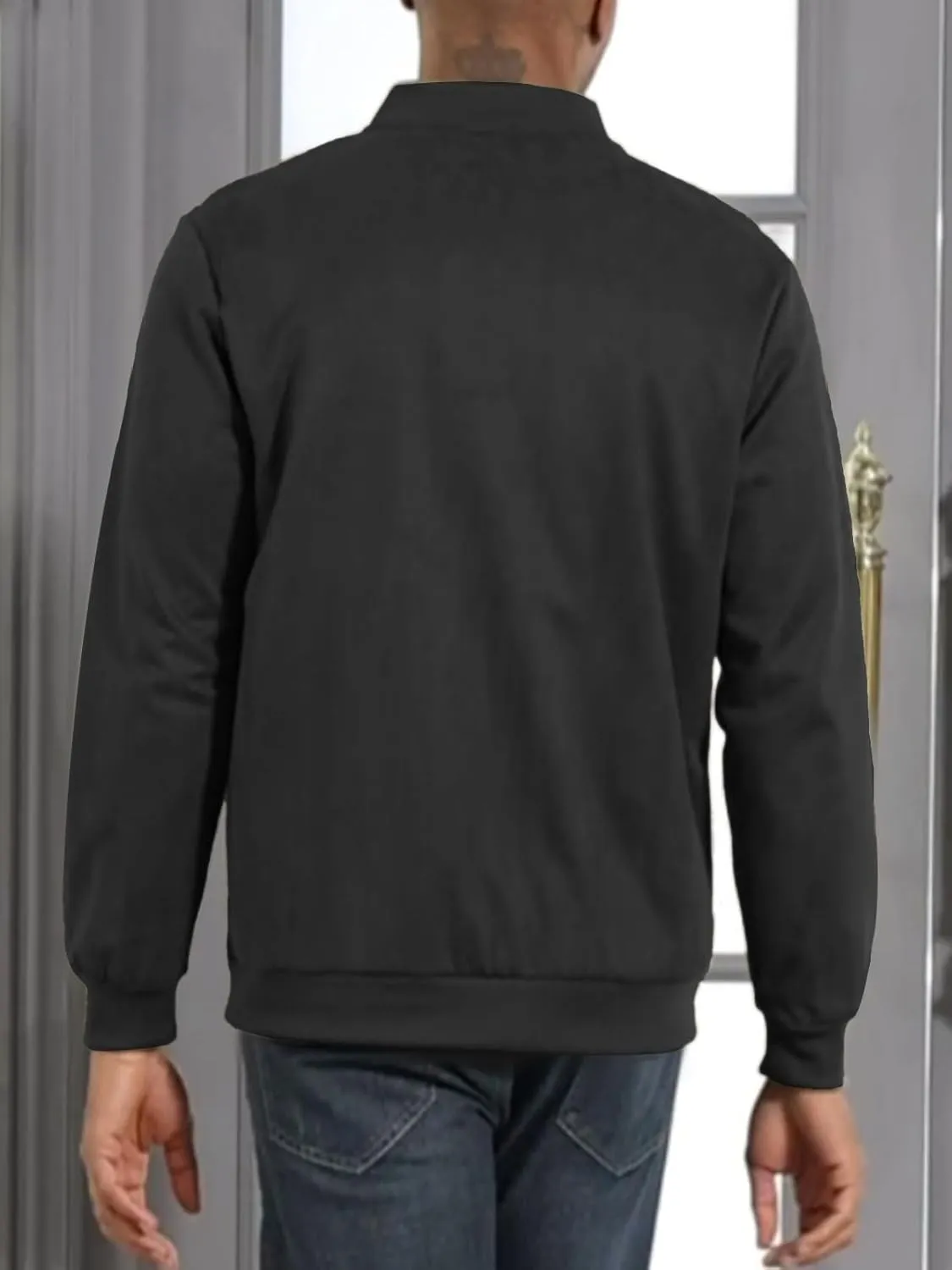 Men's Vintage Lightweight Suede Aviator Jacket Casual Stylish Fall Jackets Full Zip Knit Jackets