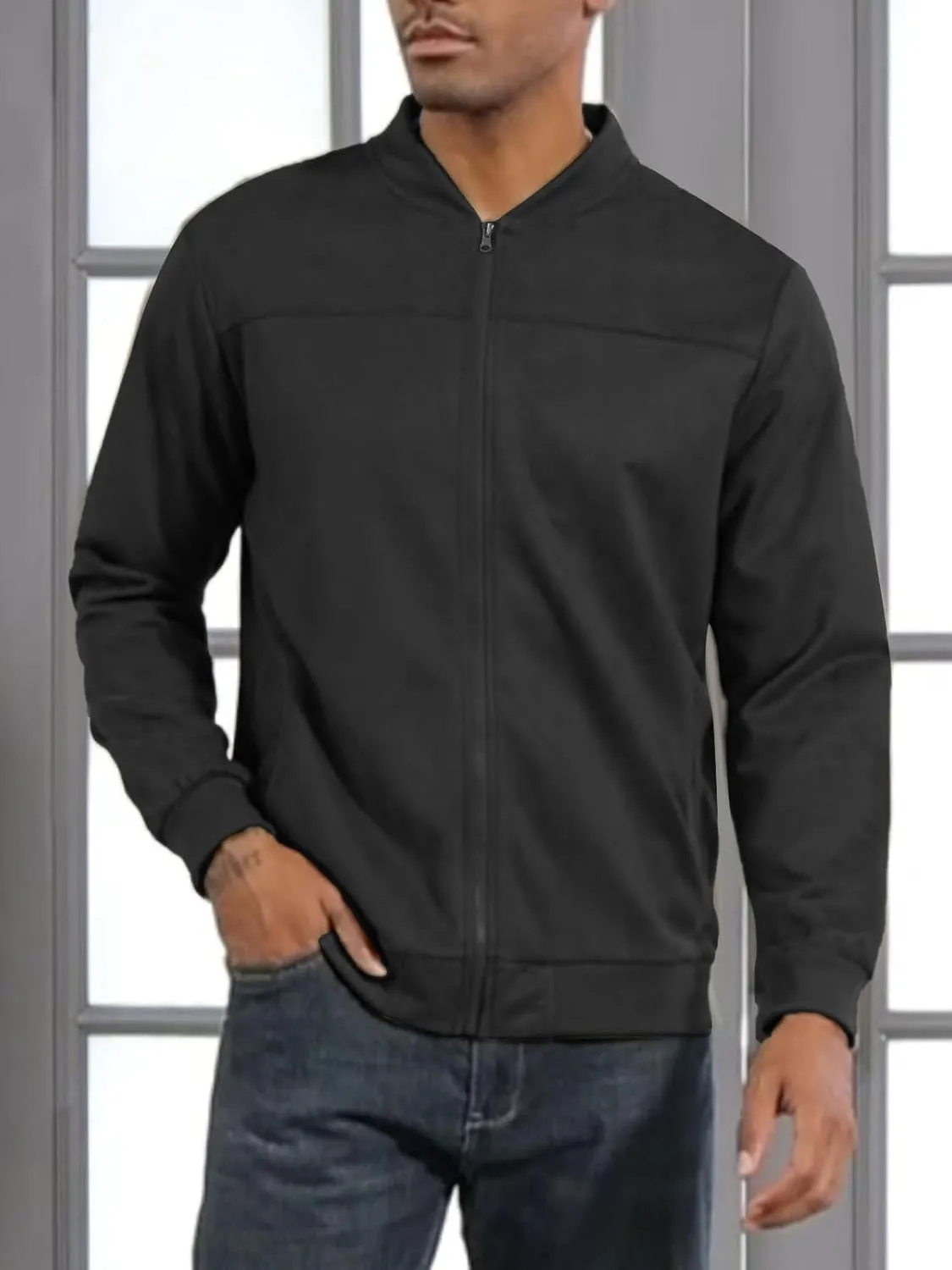Men's Vintage Lightweight Suede Aviator Jacket Casual Stylish Fall Jackets Full Zip Knit Jackets
