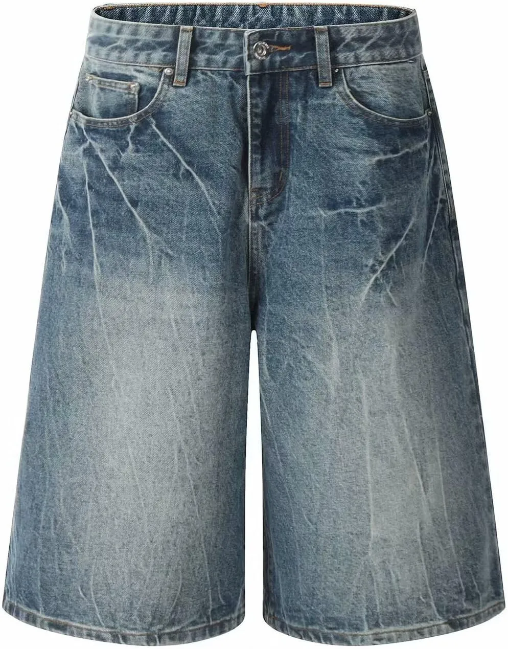 Mens Wide Leg Baggy Jeans Y2K Vintage Casual Fashion Loose Fit Denim Shorts Hip Hop Skater Jeans Streetwear with Pockets