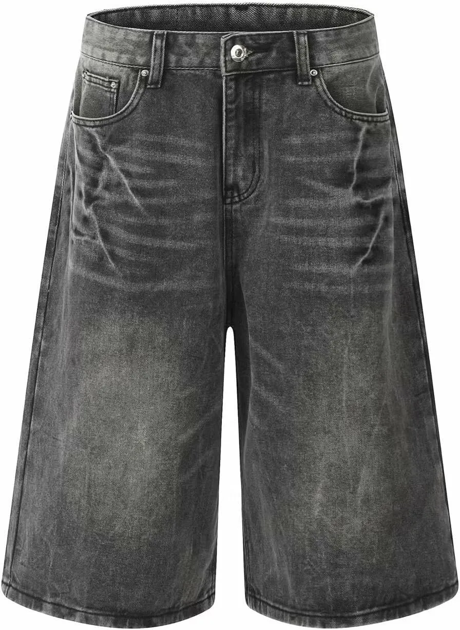 Mens Wide Leg Baggy Jeans Y2K Vintage Casual Fashion Loose Fit Denim Shorts Hip Hop Skater Jeans Streetwear with Pockets