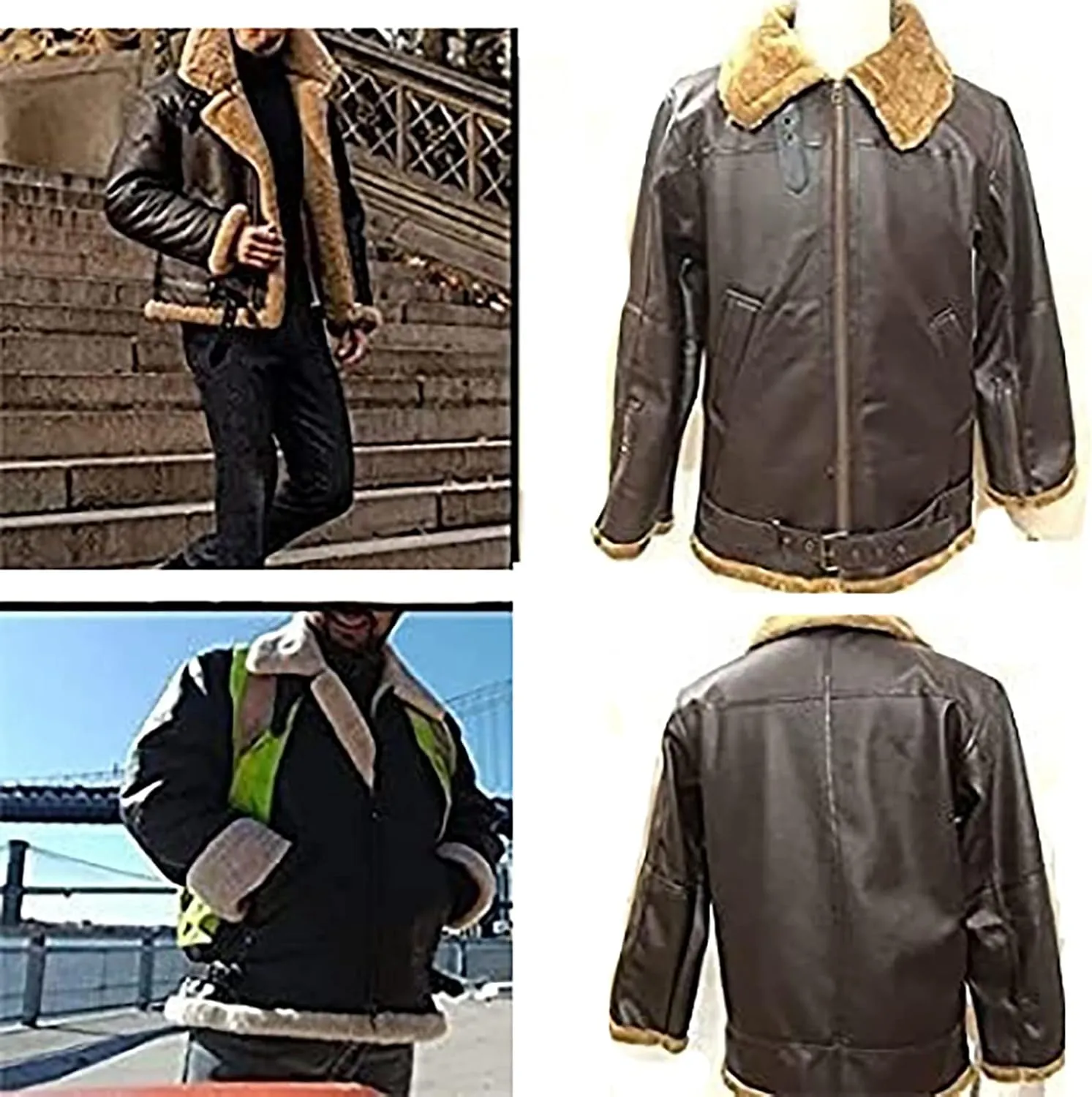 Men's Winter Outdoor Fashion Soft Warm Shearling Lining Flight Sheepskin Aviator Sheepskin Leather Jacket