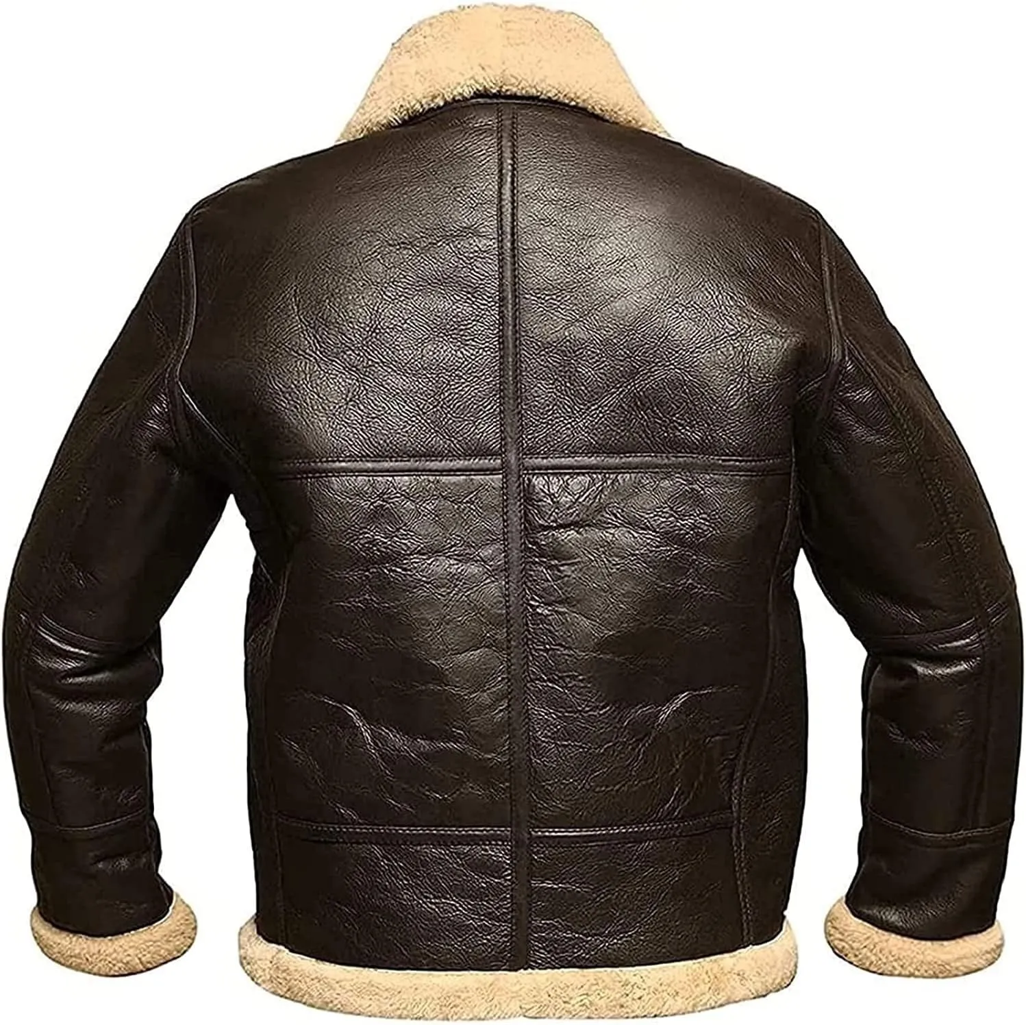Men's Winter Outdoor Fashion Soft Warm Shearling Lining Flight Sheepskin Aviator Sheepskin Leather Jacket