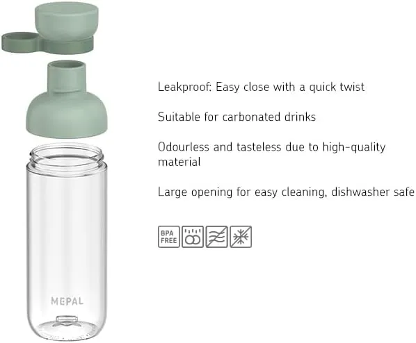 Mepal - Water bottle Vita - Two openings for extra drinking convenience - Refillable drinking bottle - Sports water bottle - 500 ml - Nordic sage