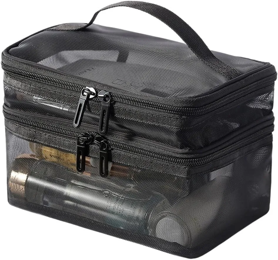 Mesh Transparent Layer Makeup Bag for Women's Travel Cosmetics Storage Large Capacity Wash Bag